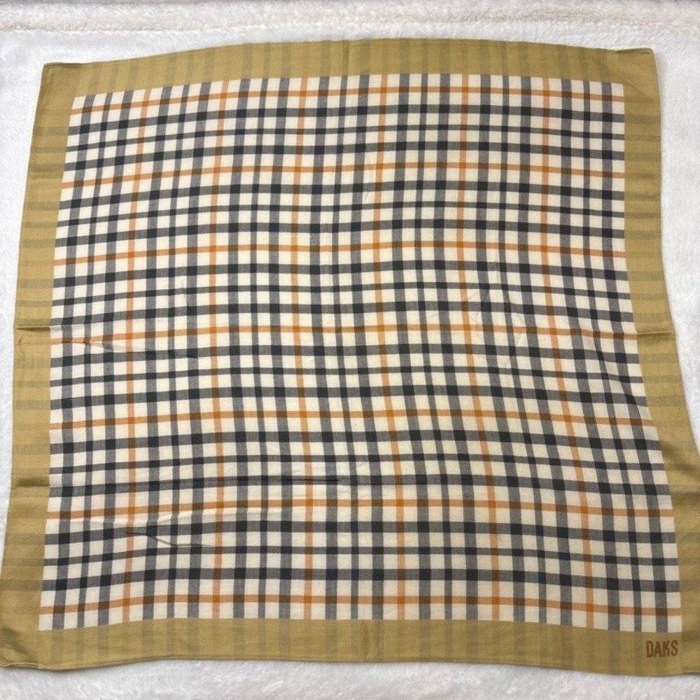 VTG DAKS Scarf Handkerchief Check Tan 18.5x18.5